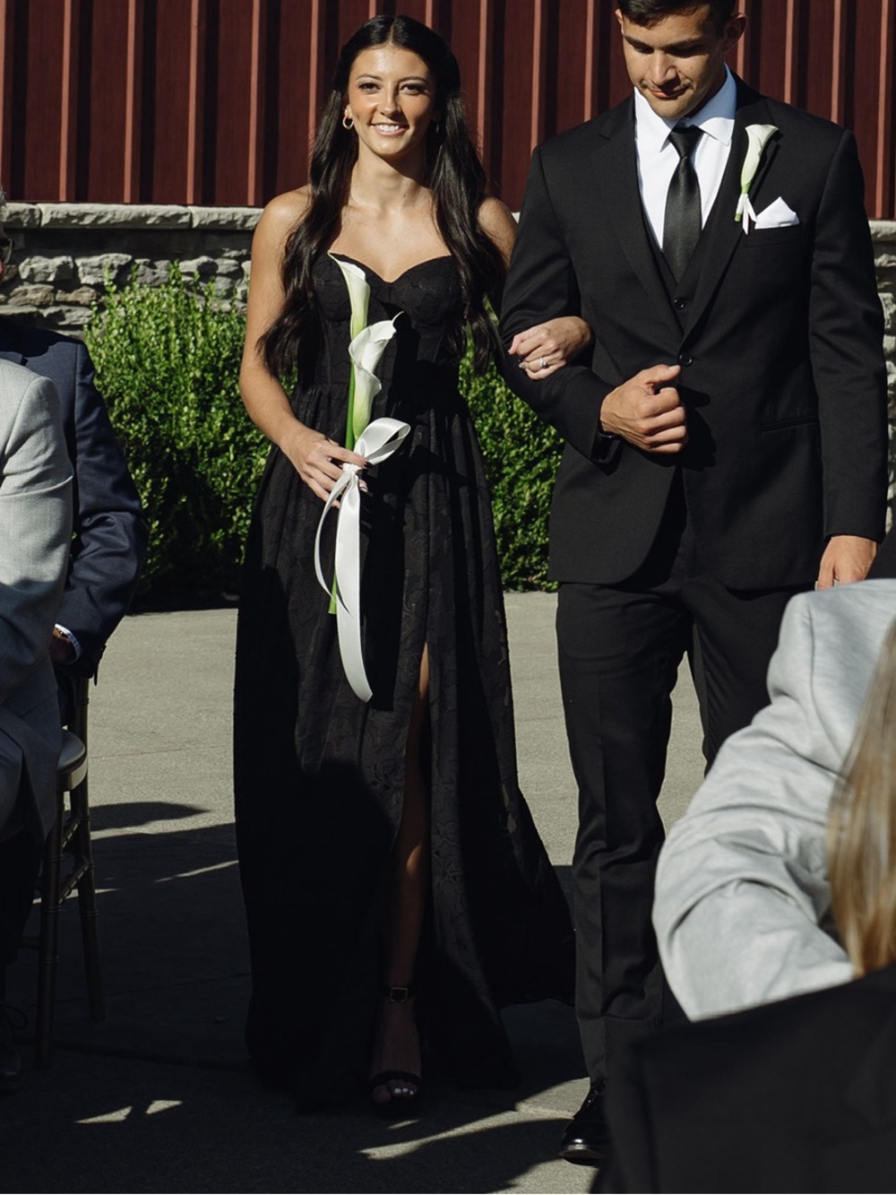 Azazie Denisse Black Floral Jacquard Sweetheart Gown with High Slit Size 0 - Picture 5 of 7